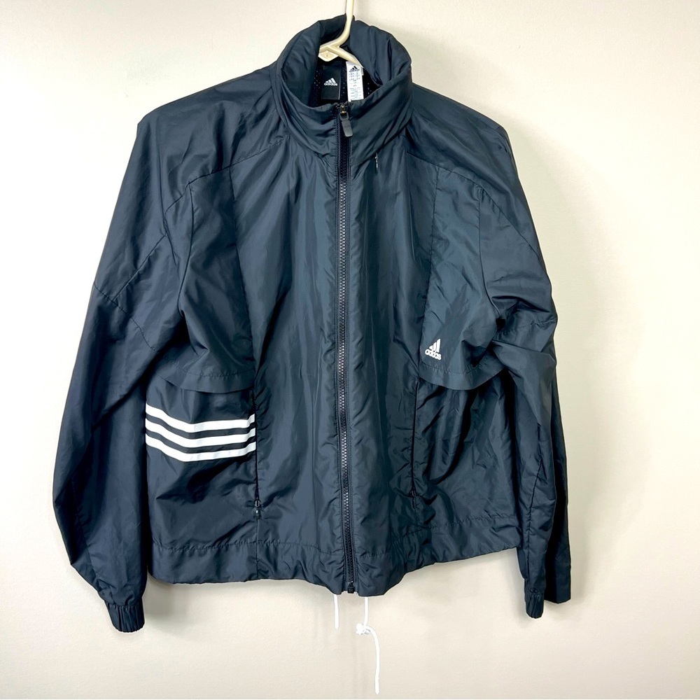 Adidas black cropped long sleeve windbreaker Sz M